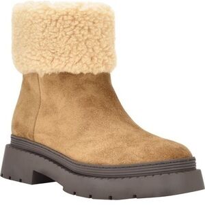 🆕Marc Fisher RUSTIC Vina Faux Shearling Fur Lined Bootie Lug Sole Natural Brown
